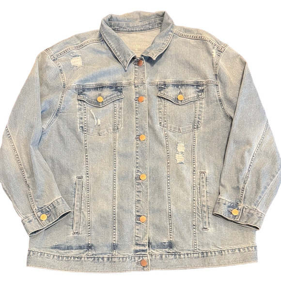 a.n.a Jackets & Blazers - a.n.a Distressed Faded Blue Denim Jacket with Pockets
